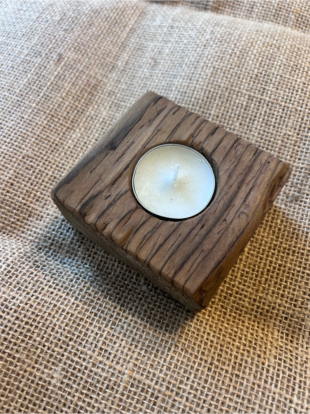 Rustic Wooden Tea Light Candle Holder Set - Brown - Picture 7 of 9